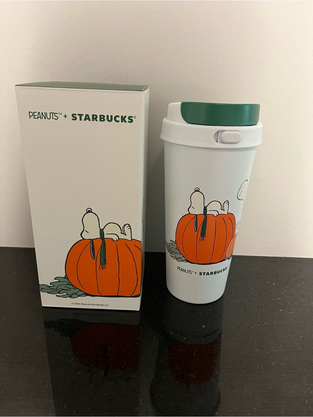 Starbucks x Peanuts Snoopy Pumpkin Travel Tumbler - White & Green